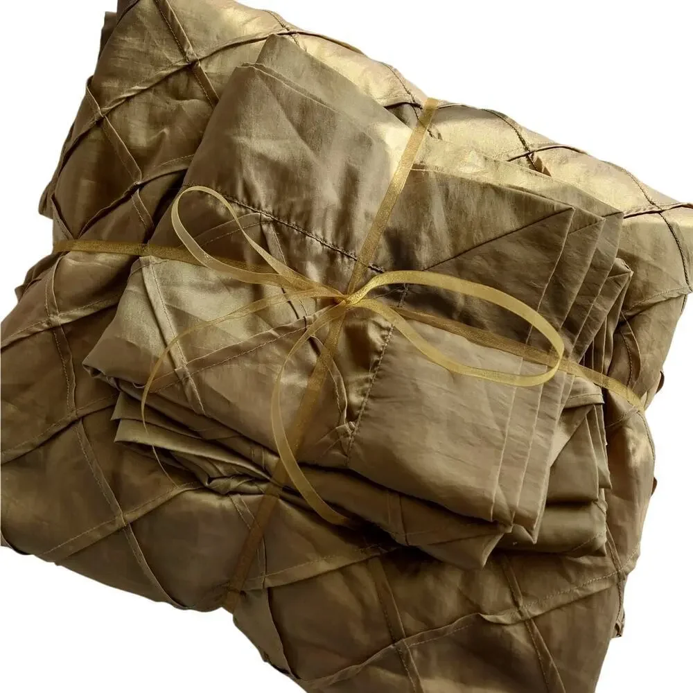GORGEOUS GOLD! DIAMOND TUFTED GOLD SATIN DUVET COVER & MATCHED SHAMS SET! SZ FL